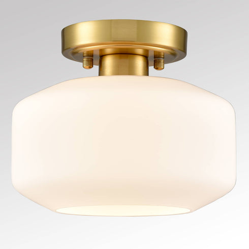 Modern Semi Flush Ceiling Lights Opal Glass Drum Shade