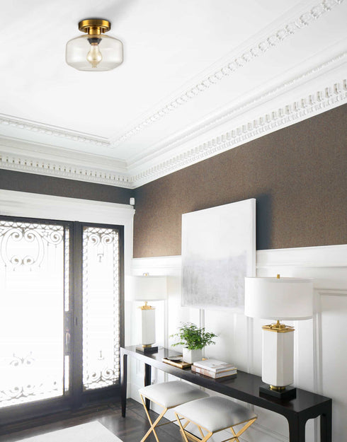 Modern Semi Flush Ceiling Lights Open Glass Drum Shade