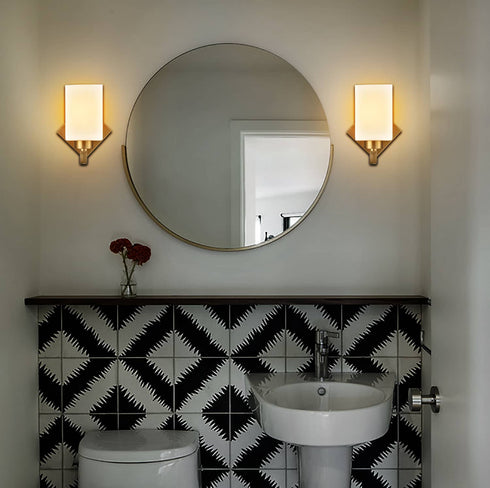 Modern Set of 2 Square Brass Gold Wall Light Fixtures For Bathroom