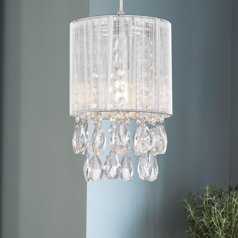 Bardi Modern Silver String Drum Shade Crystal Pendant Lighting