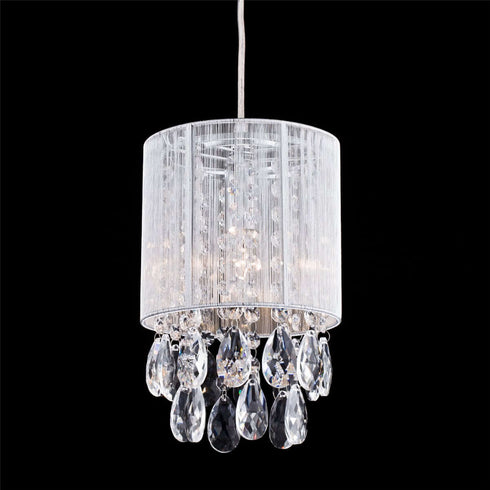 Bardi Modern Silver String Drum Shade Crystal Pendant Lighting