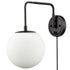 Modern Plug-in Wall Sconce Globe Swing Arm, Black with Switch