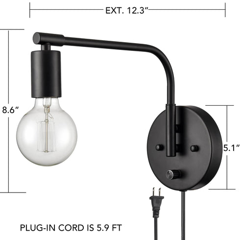 Modern Swing Arm Plug-in Black Wall Sconce Set of 2
