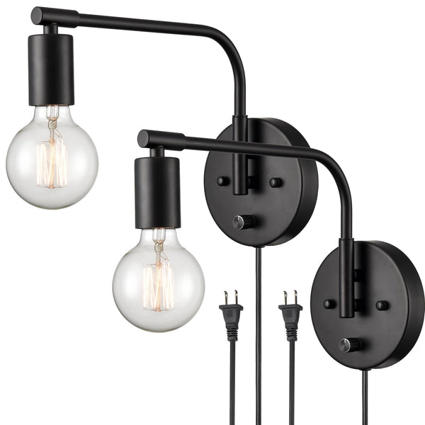 Modern Swing Arm Plug-in Black Wall Sconce Set of 2