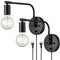 Modern Swing Arm Plug-in Black Wall Sconce Set of 2