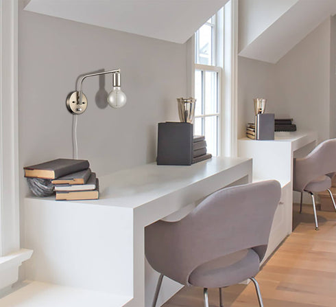 Modern Swing Arm Plug-in Wall Sconce Set of 2 Brushed Nickel