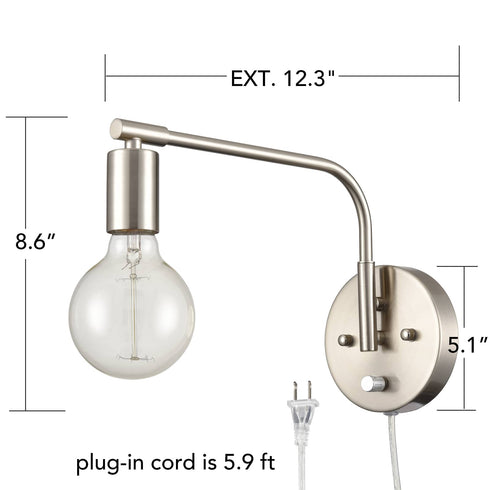 Modern Swing Arm Plug-in Wall Sconce Set of 2 Brushed Nickel