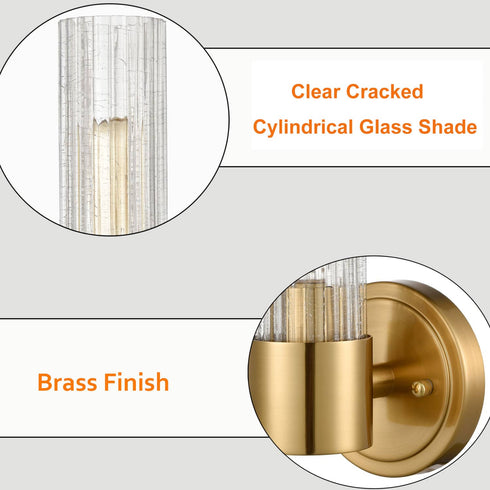 Modern Wall Sconce Light Brass Vanity Light with Crackle Glass