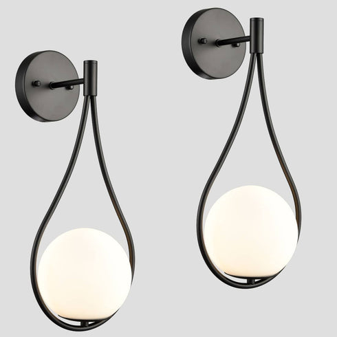 Modern Wall Sconce Milk Globe Light Black