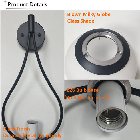 Modern Wall Sconce Milk Globe Light Black