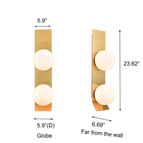 Brass Opal Globe Glass Sconce 2 Light