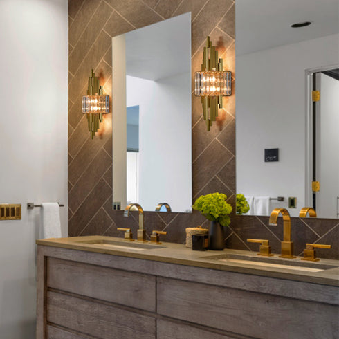 Modern Wall Sconces 2-Light Gold Wall Sconce Glass Wall Light Hallway Light