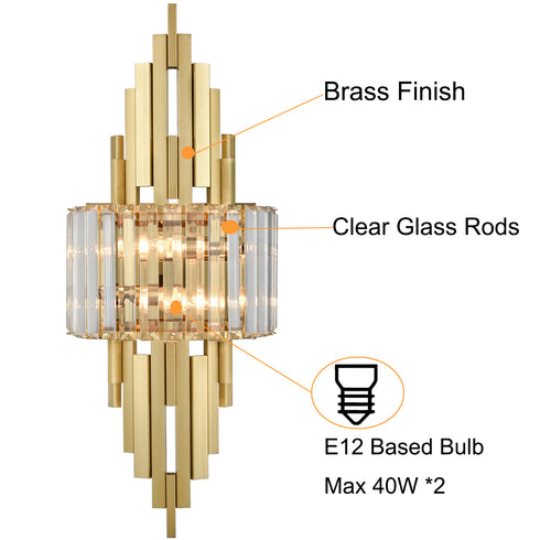 Modern Wall Sconces 2-Light Gold Wall Sconce Glass Wall Light Hallway Light