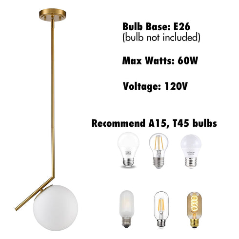 Modern Mini Gold Pendant Light with Milk Glass Globe