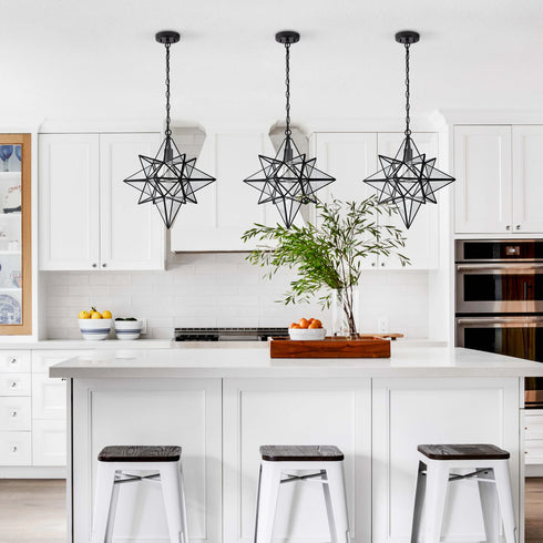 Moravian Star Light Black Pendant Lights Clear Glass Light 19 Inches