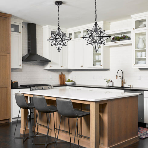 Moravian Star Light Black Pendant Lights Clear Glass Light 19 Inches