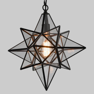 Moravian Star Light Black Pendant Lights Clear Glass Light 19 Inches