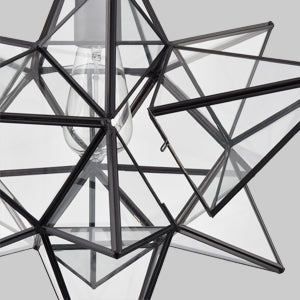 Moravian Star Light Black Pendant Lights Clear Glass Light 19 Inches