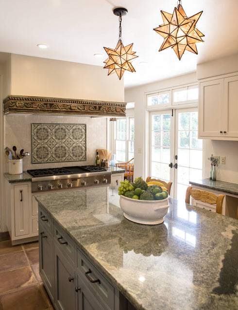 Moravian Star Pendant Chandelier Seeded Glass Black Light 19 Inches