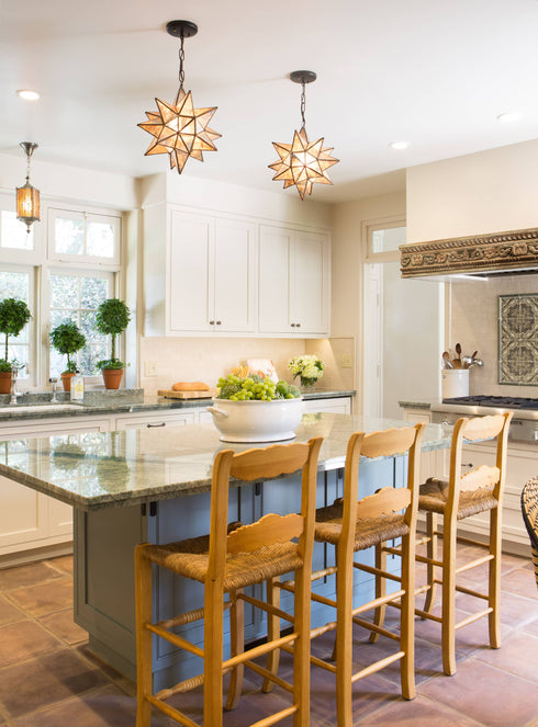 Moravian Star Pendant Chandelier Seeded Glass Black Light 19 Inches