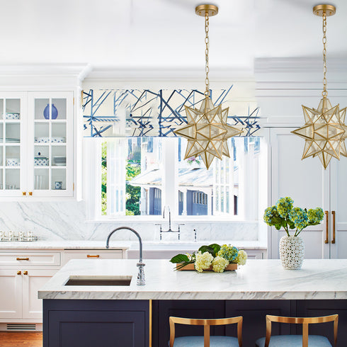 Moravian Star Pendant Chandelier Seeded Glass Gold Light 19 Inches