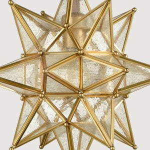 Moravian Star Pendant Chandelier Seeded Glass Gold Light 19 Inches