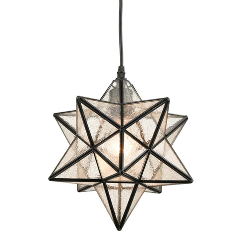 Moravian Star Pendant Light Seeded Glass Shade 12 Inches
