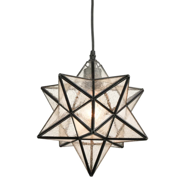 Moravian Star Pendant Light Seeded Glass Shade 12 Inches