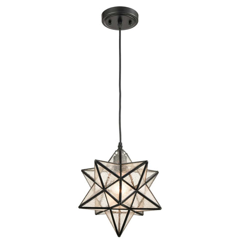 Moravian Star Pendant Light Seeded Glass Shade 12 Inches