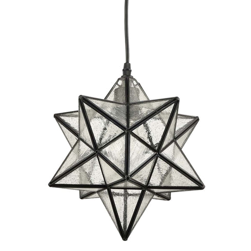 Moravian Star Pendant Light Seeded Glass Shade 12 Inches
