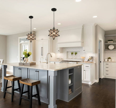 Moravian Star Pendant Light Seeded Glass Shade 12 Inches