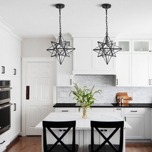 Moravian Star Pendant Lights Black Clear Glass Shade 16 Inches