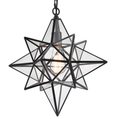 Moravian Star Pendant Lights Black Clear Glass Shade 16 Inches
