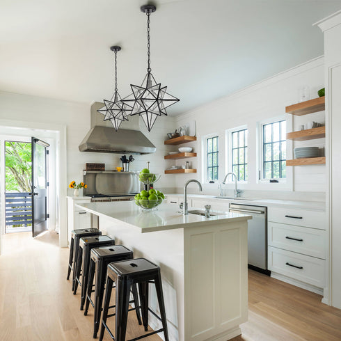 Moravian Star Pendant Lights Black Seeded Glass Shade 19 Inches