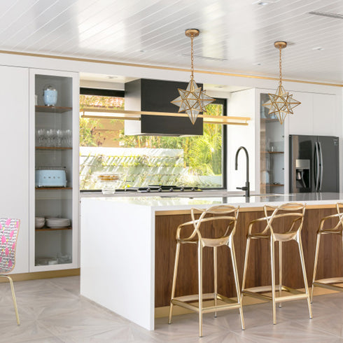 Moravian Star Pendant Lights Gold Finish Seeded Glass Shade 16 Inches