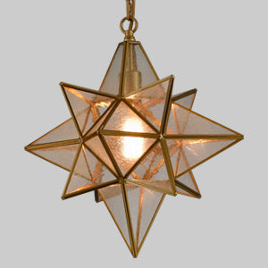 Moravian Star Pendant Lights Gold Finish Seeded Glass Shade 19 Inches