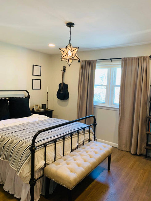 Moravian Star Pendant Light Seeded Glass Shade, 16 inches