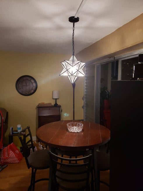 Moravian Star Pendant Light Seeded Glass Shade, 16 inches