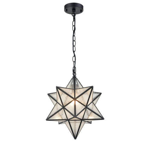 Moravian Star Pendant Light Seeded Glass Shade, 16 inches