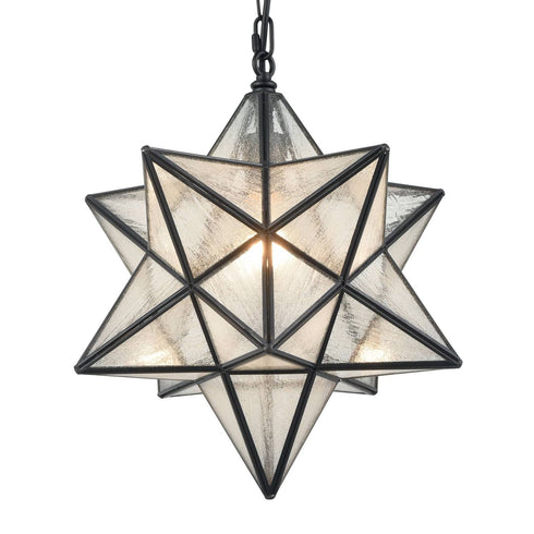 Moravian Star Pendant Light Seeded Glass Shade, 16 inches
