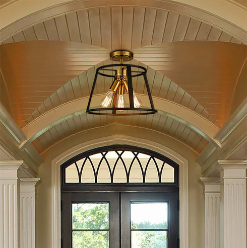 Modern 3-Light Semi Flush Mount Ceiling Light Brass and Black