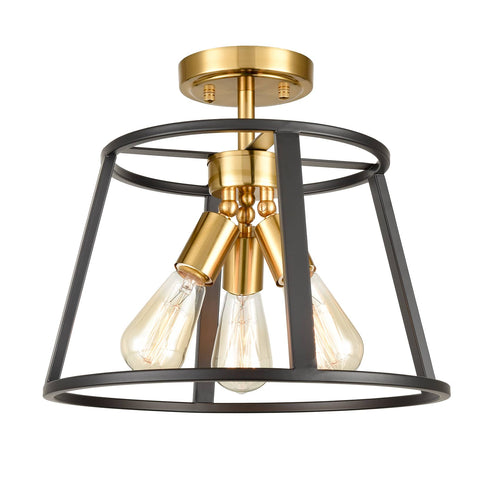 Modern 3-Light Semi Flush Mount Ceiling Light Brass and Black