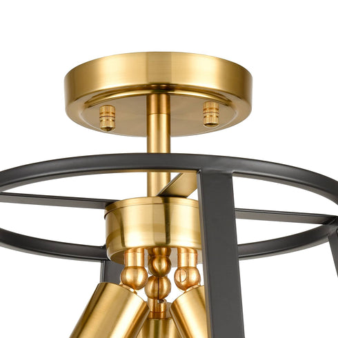 Modern 3-Light Semi Flush Mount Ceiling Light Brass and Black