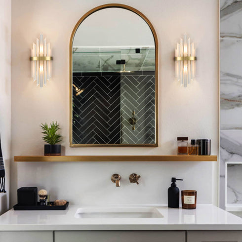 Modern Gold Wall Sconces Set of Two Wall Light with Crystal Frosted Glass