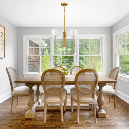 Glass Globe Chandelier Mid Century Pendant Ceiling Lights Milky White Ball Lampshade Wrought Iron for Living Dining Room Bedroom 3 Lights