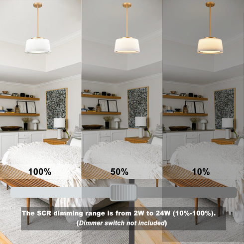 Modern Pendant Light Fabric Drum Shade LED