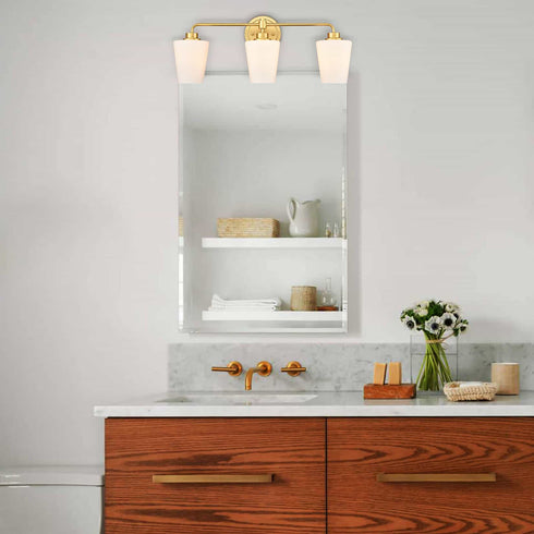 Modern Gold Bathroom Light Fixture 3-Light Milk Glass Vanity Light