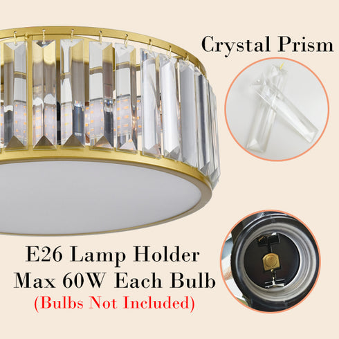 Modern Crystal Flush Mount Gold 3-Light Ceiling Light Fixture