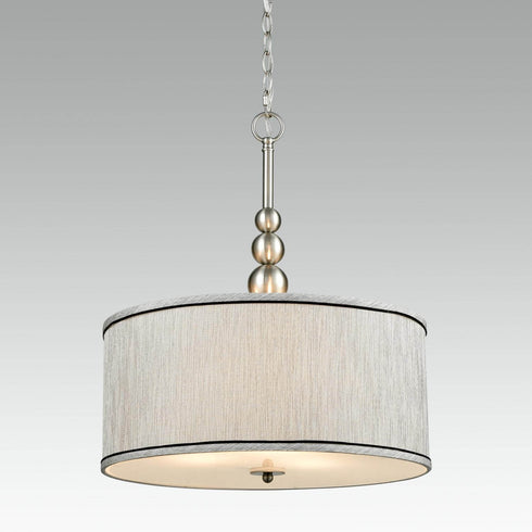 Modern Brushed Nickel Pendant Chandelier Fabric Drum Shade