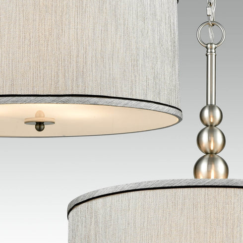 Modern Brushed Nickel Pendant Chandelier Fabric Drum Shade